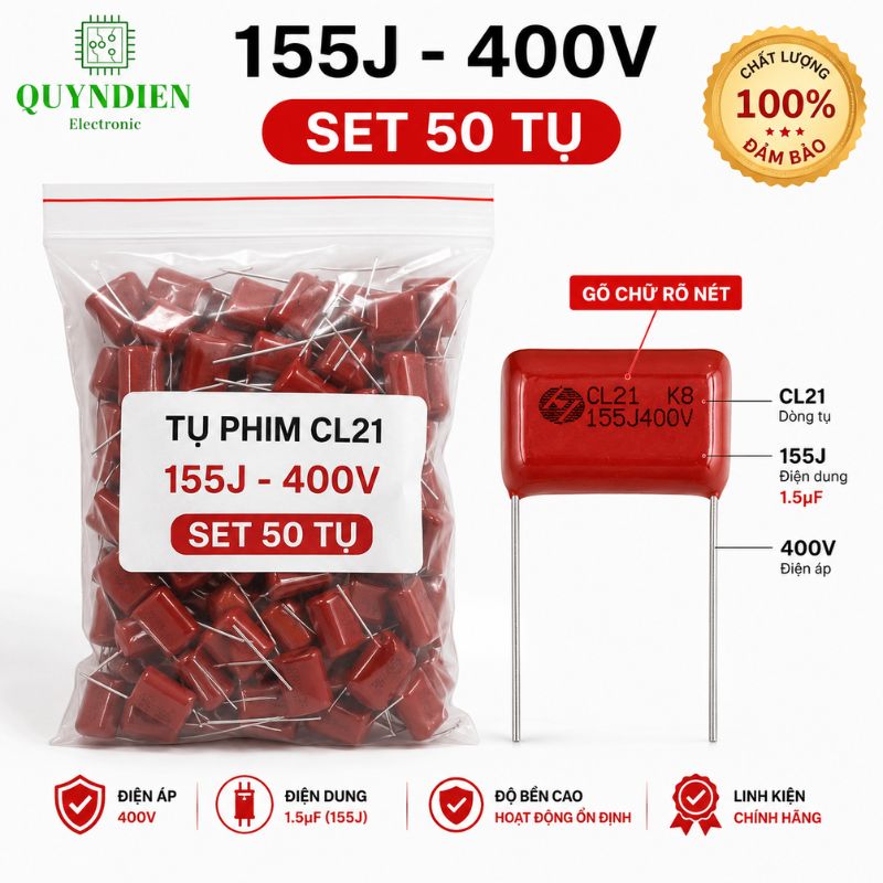 Tụ Kẹo Nâu Đỏ CL21 155J 400V