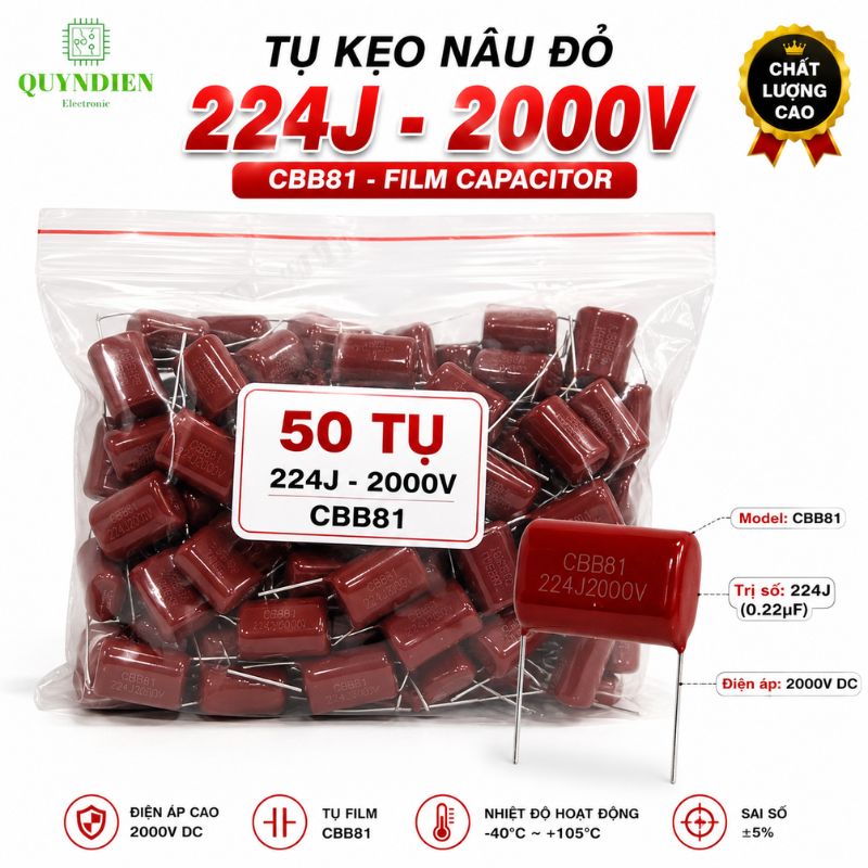 Tụ Kẹo Nâu Đỏ CBB81 224J 2000V