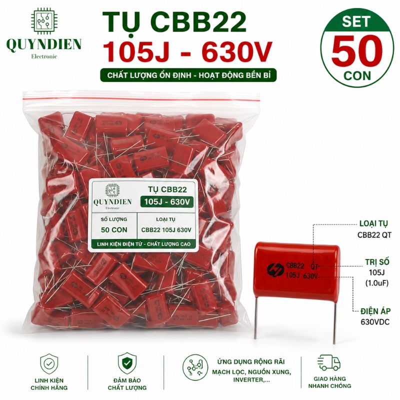 Tụ Kẹo Nâu Đỏ CBB22 105J-630V