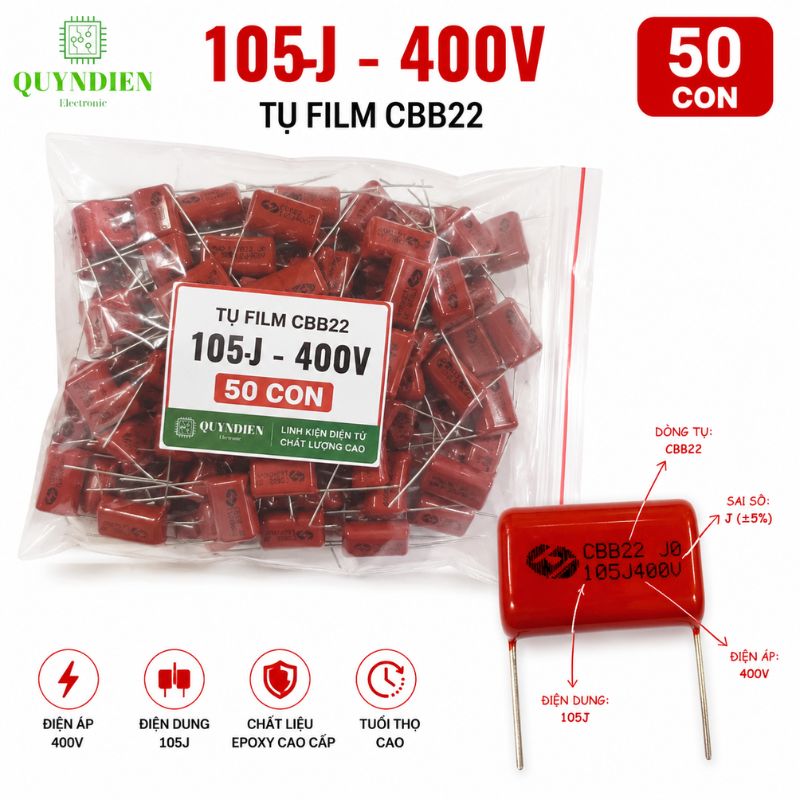 Tụ Kẹo Nâu Đỏ CBB22 105J 400V
