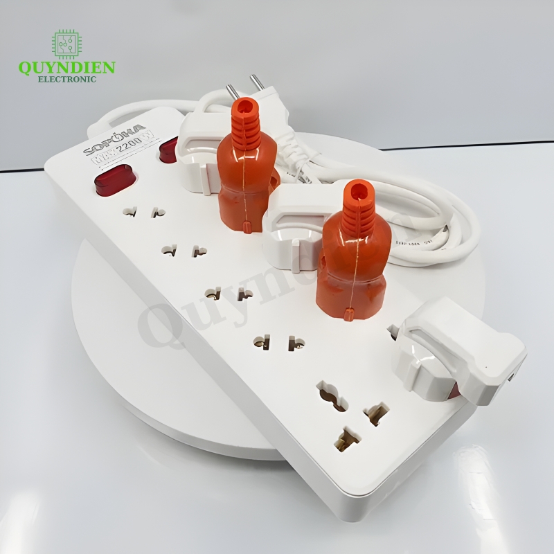Ổ Cắm Chéo 10 Cửa 2200W 10A4 2 Nút Nguồn Siêu Bền Chống Cháy Chịu Nhiệt
