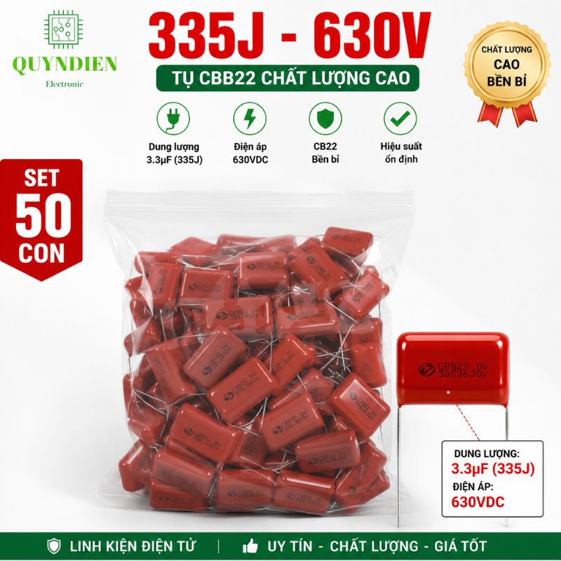 Tụ kẹo Nâu đỏ CBB22 335J 630V