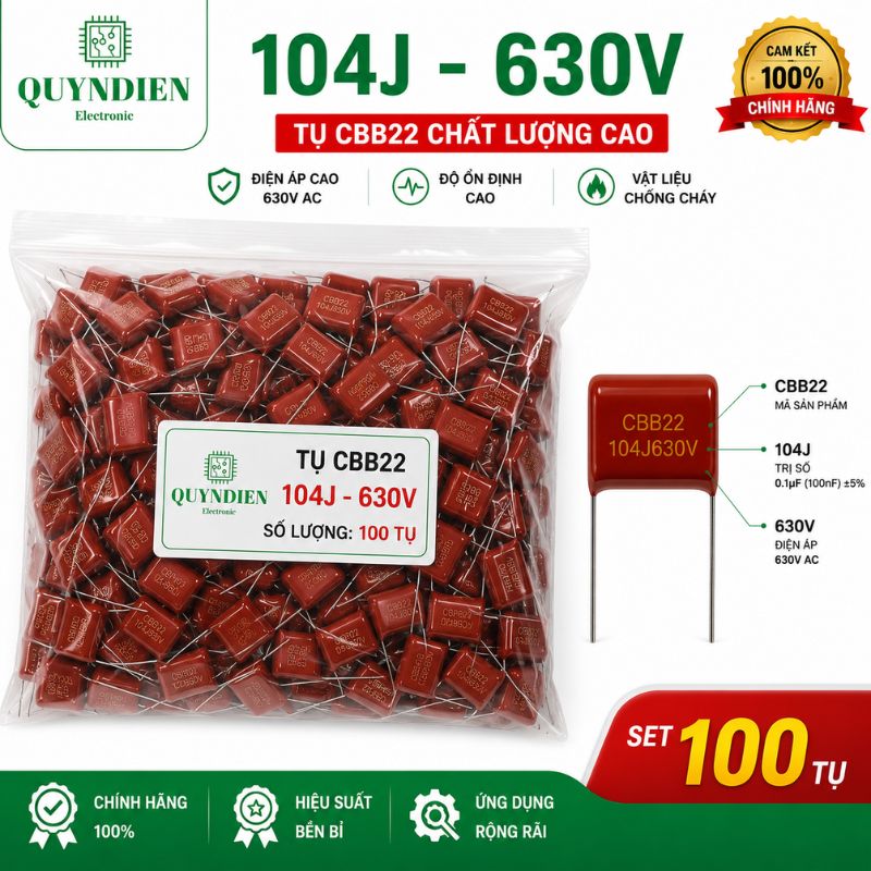 Tụ Kẹo Nâu Đỏ CBB21 104J 630V
