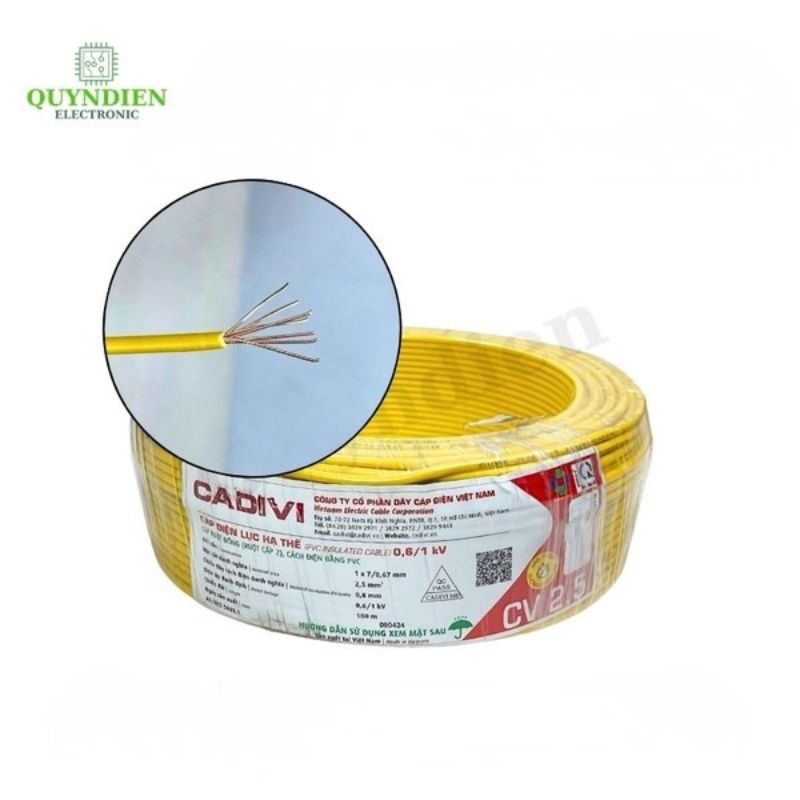 Dây Điện Cadivi Dây Đơn Lõi 7 Sợi CV2.5 - Cuộn 100 Mét