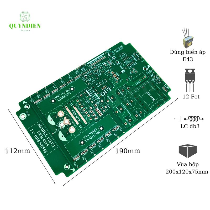 PCB bo mạch kích điện 12 fet LC DB3 NE555 Biến áp máy hàn Phíp FR4
