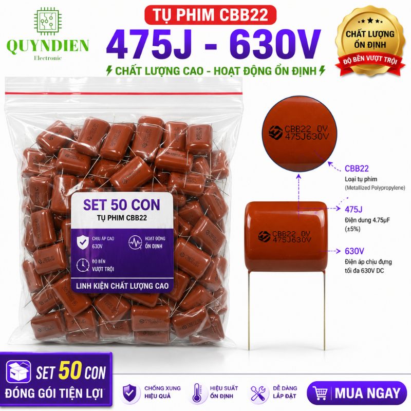 Tụ Kẹo Nâu Đỏ CBB22 475J 630V