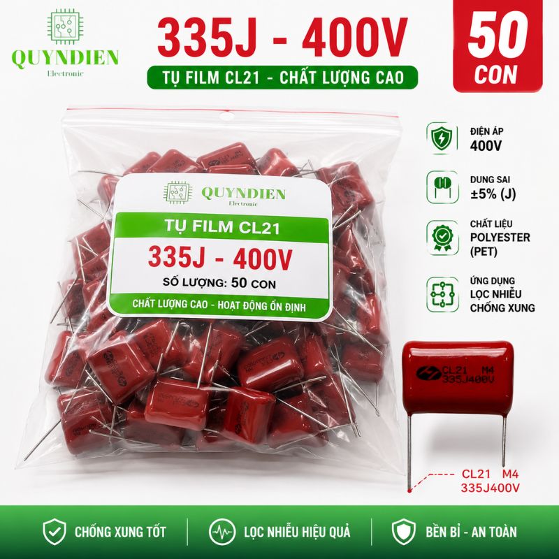 Tụ Kẹo Nâu Đỏ CL21 335J 400V
