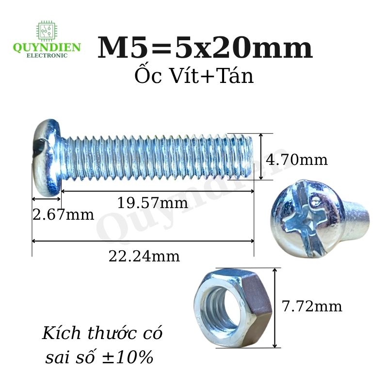 Ốc Vít M5x20mm Có Kèm Tán