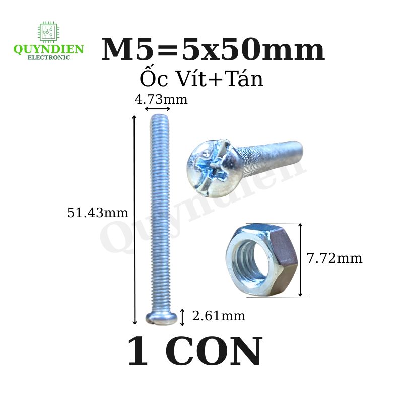 Ốc vít kèm tán M5x50mm túi 100 con