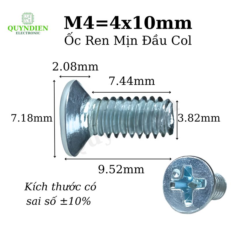 Ốc Vít M4x10mm Ren Mịn, Đầu Col