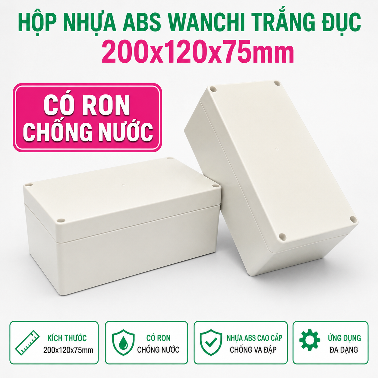 Hộp Nhựa ABS WANCHI 200x120x75mm Màu Trắng Đục