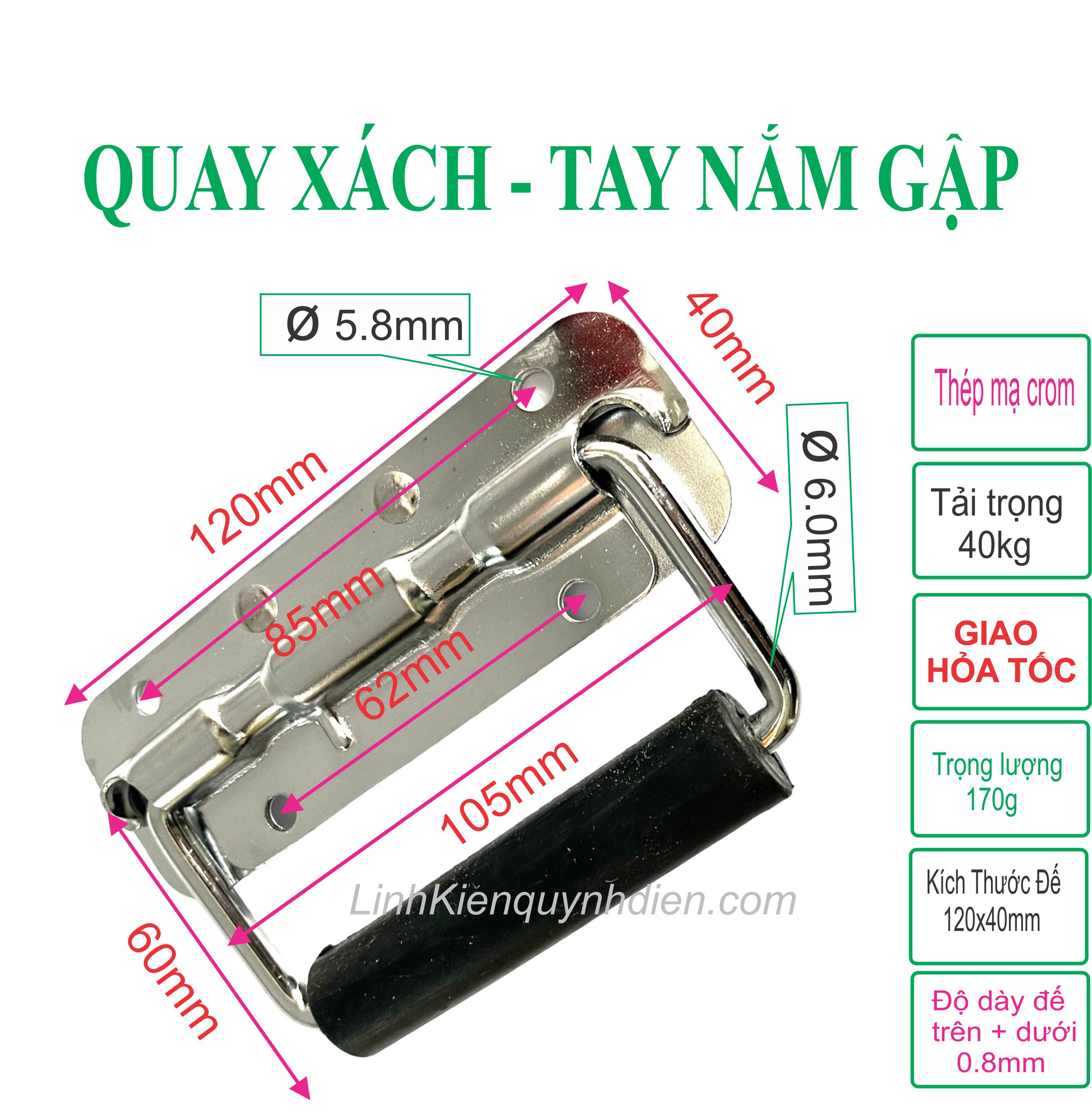 Quai Xách, Tay Nắm Gập Thép Không Gỉ, Dài 120mm