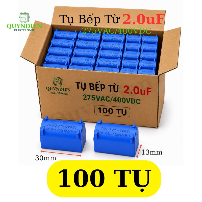 Tụ Bếp Từ 2uF 275VAC/400VDC Màu Xanh Đứng