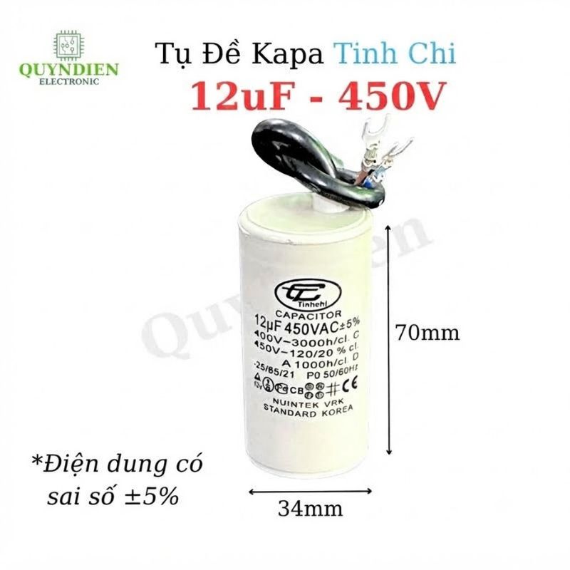 Tụ Đề Máy Bơm Nước 12uF 450VAC Tinh Chi