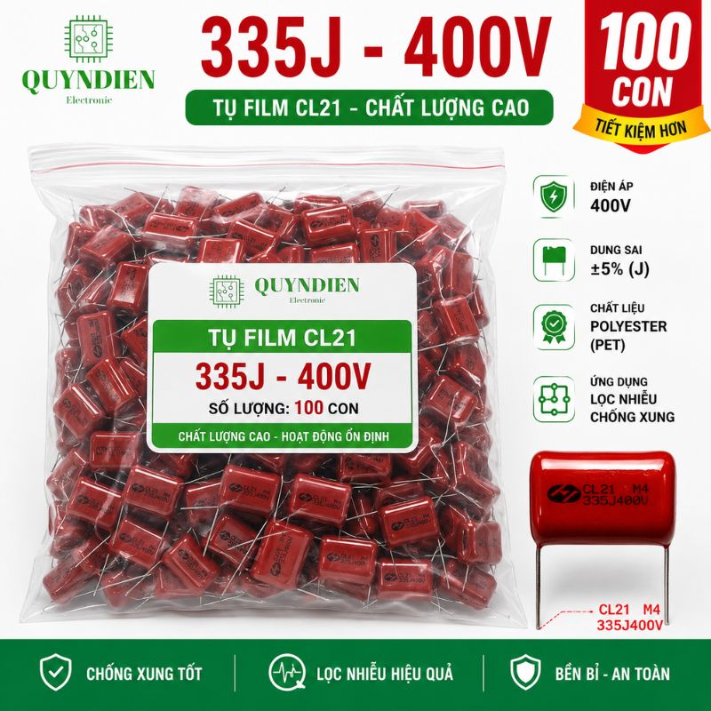 Tụ Kẹo Nâu Đỏ CL21 335J 400V