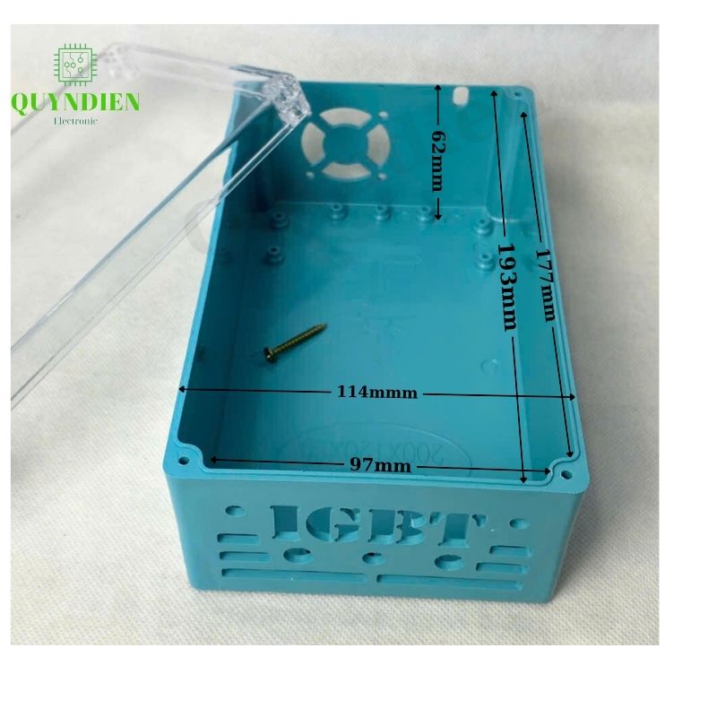 Hộp nhựa Khoan Sẵn IGBT 200x120x80mm Xanh nắp Trong quạt Bên