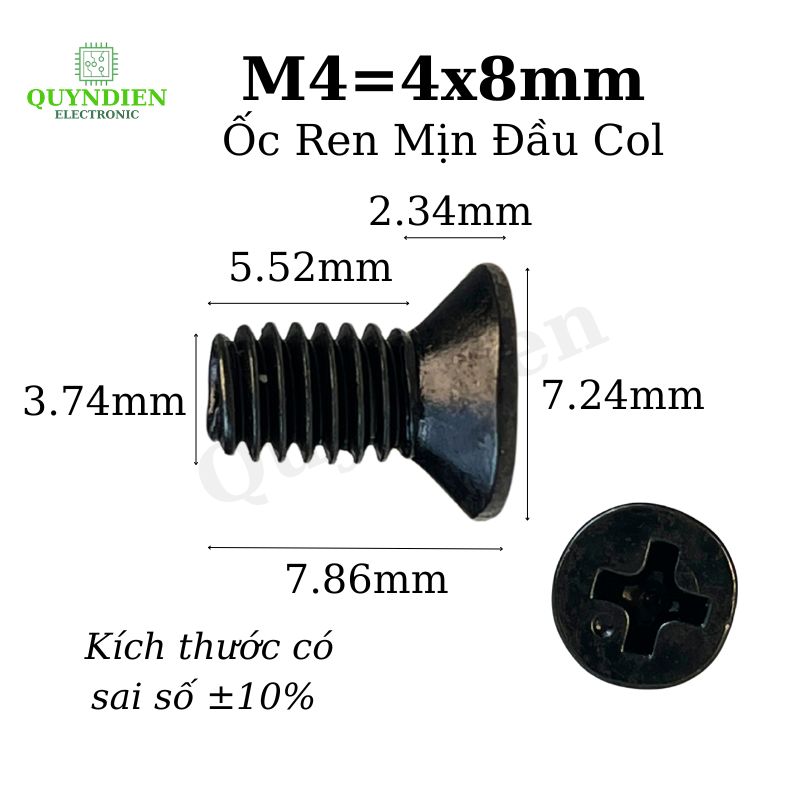 Ốc vít đầu COL M4 REN mịn 4mm dài 8mm  - 500 Con