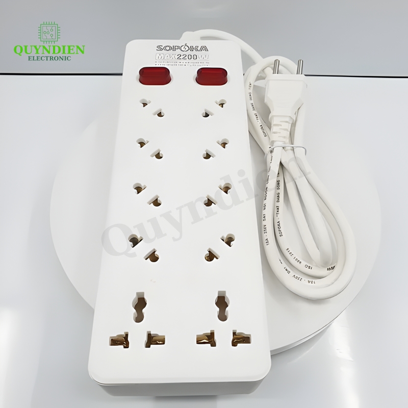 Ổ Cắm Chéo 10 Cửa 2200W 10A4 2 Nút Nguồn Siêu Bền Chống Cháy Chịu Nhiệt