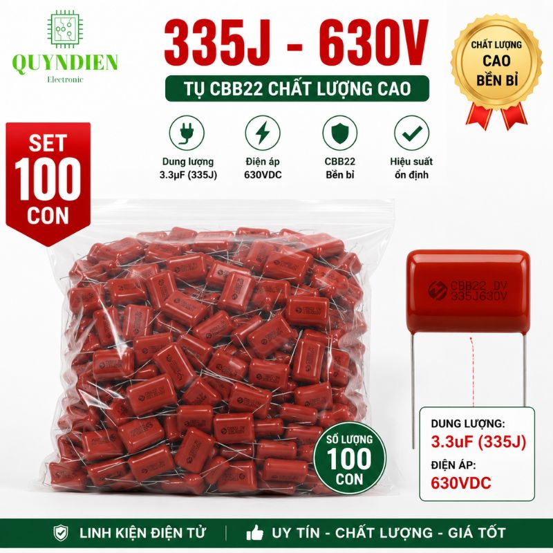 Tụ kẹo Nâu đỏ CBB22 335J 630V