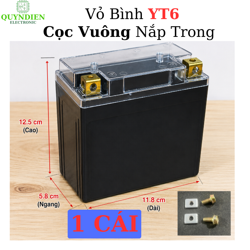 Vỏ Bình Xe Máy YT6 Cọc Vuông Nắp Trong, Dùng Cho Dream Wave Alpha Sirius