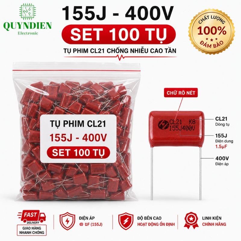 Tụ Kẹo Nâu Đỏ CL21 155J 400V
