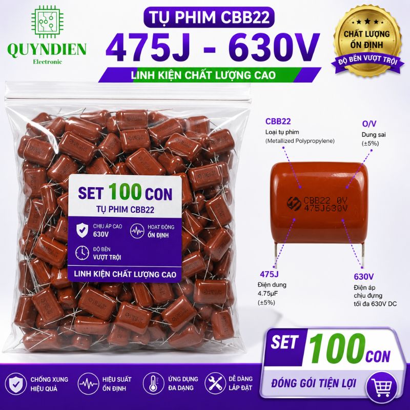 Tụ Kẹo Nâu Đỏ CBB22 475J 630V
