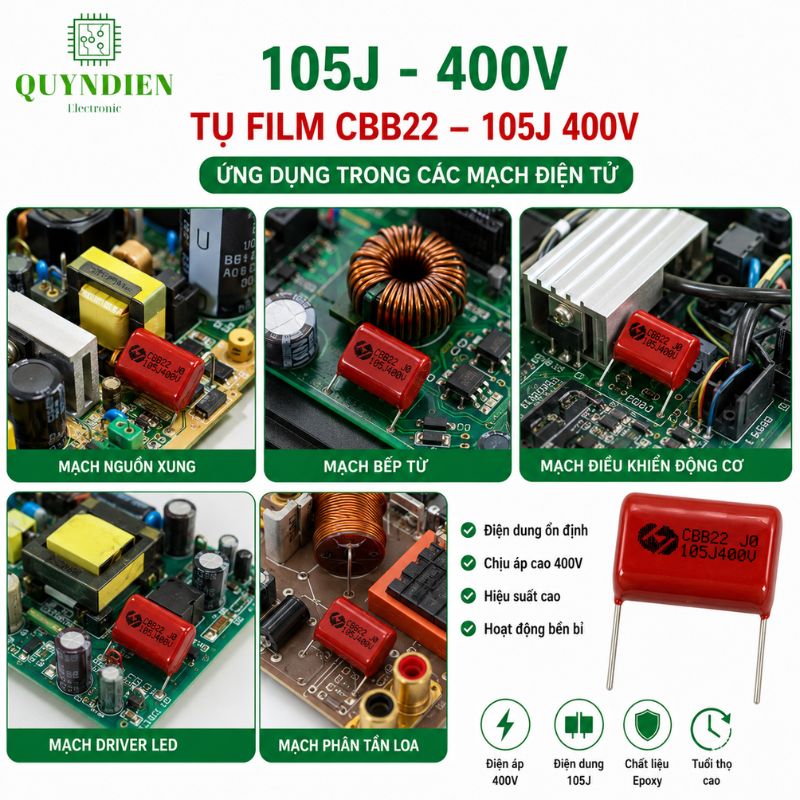 Tụ Kẹo Nâu Đỏ CBB22 105J 400V
