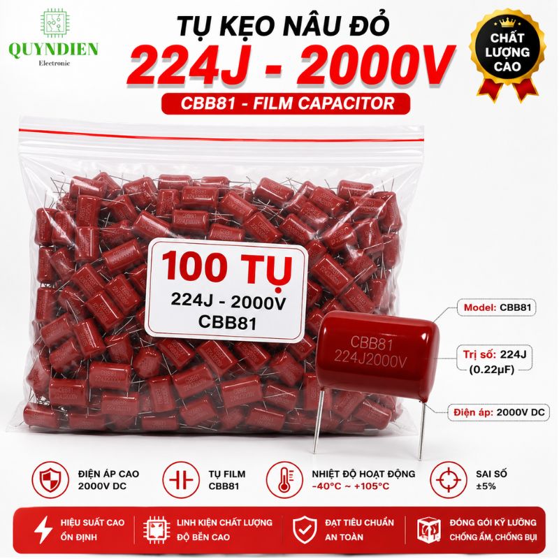 Tụ Kẹo Nâu Đỏ CBB81 224J 2000V