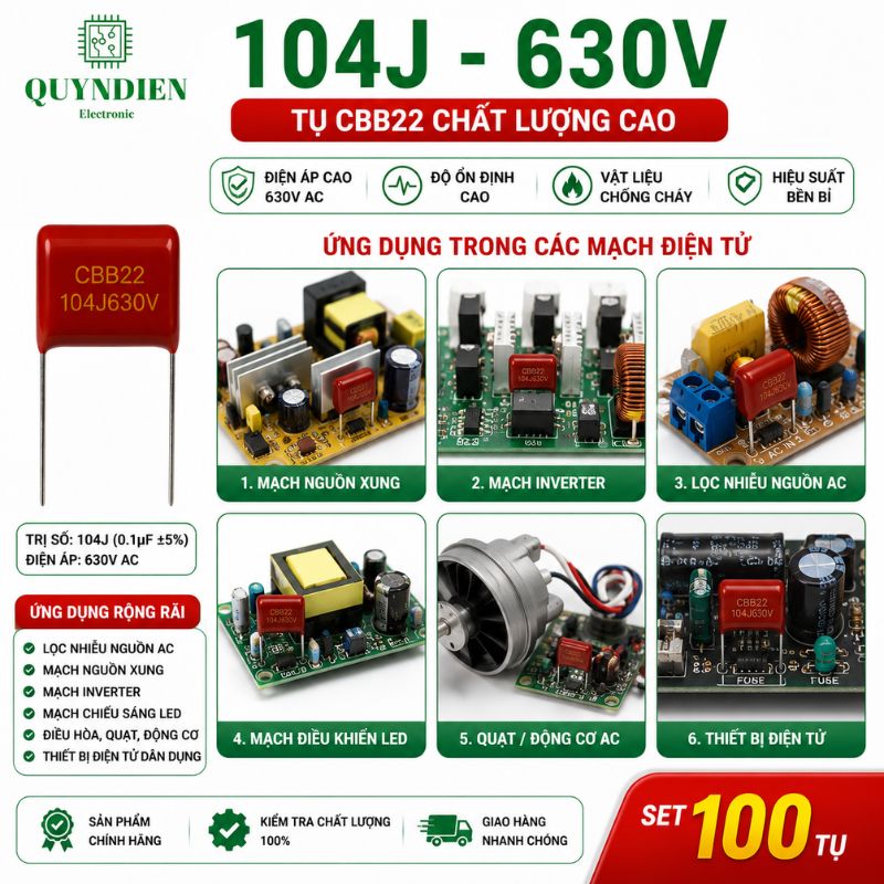 Tụ Kẹo Nâu Đỏ CBB21 104J 630V
