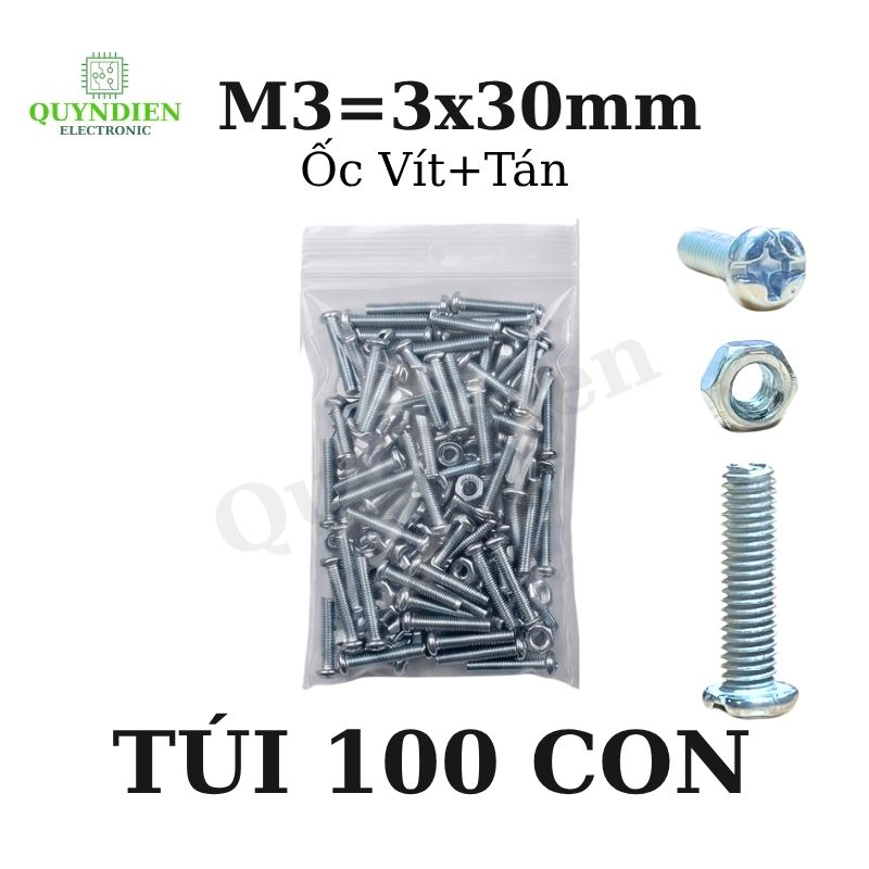 Ốc Vít Tán M3x30mm - Túi 100 Con