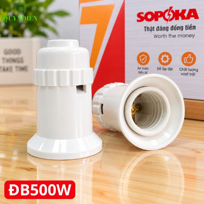 Đuôi đèn lõi sứ chịu nhiệt chịu bão 500W ren xoáy E27 SOPOKA ĐB500W