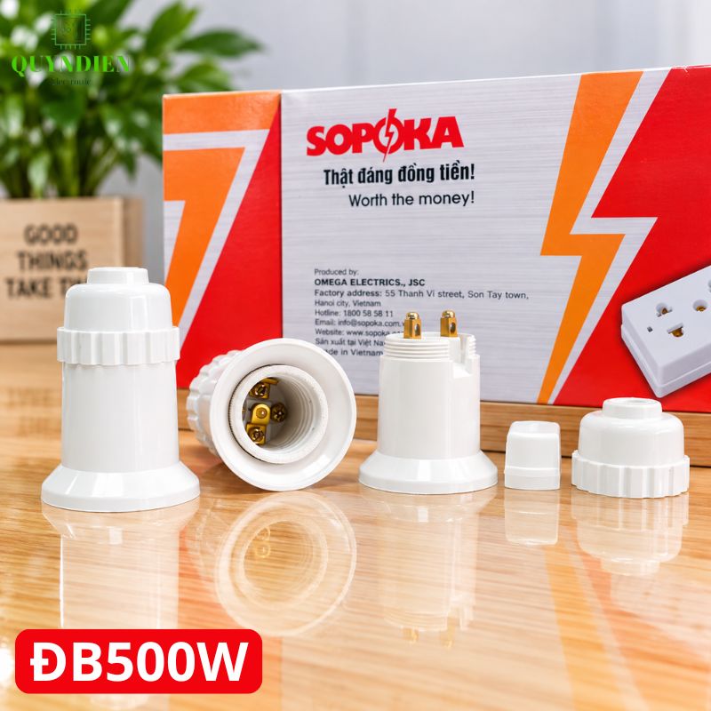Đuôi đèn lõi sứ chịu nhiệt chịu bão 500W ren xoáy E27 SOPOKA ĐB500W