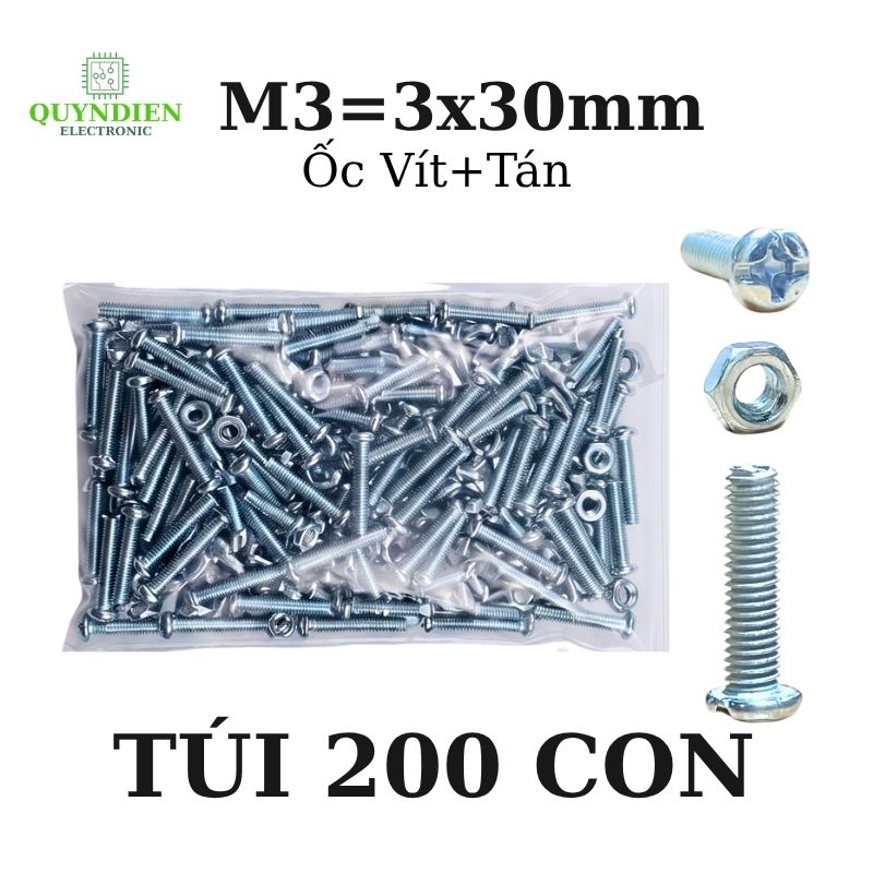 Ốc Vít Tán M3x30mm - Túi 100 Con