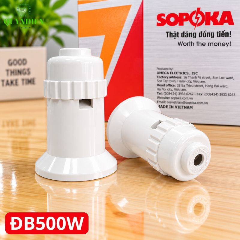 Đuôi đèn lõi sứ chịu nhiệt chịu bão 500W ren xoáy E27 SOPOKA ĐB500W