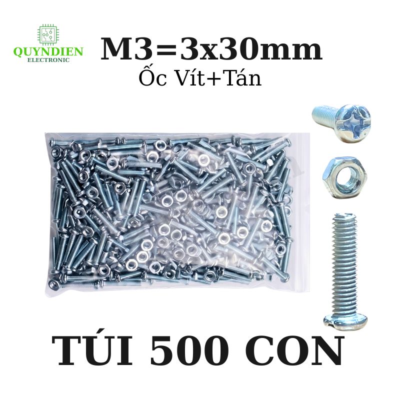 Ốc Vít Tán M3x30mm - Túi 100 Con
