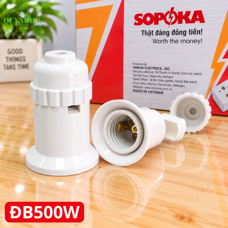 Đuôi đèn lõi sứ chịu nhiệt chịu bão 500W ren xoáy E27 SOPOKA ĐB500W