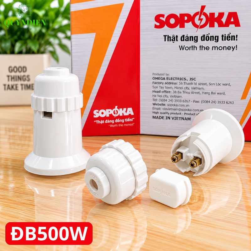 Đuôi đèn lõi sứ chịu nhiệt chịu bão 500W ren xoáy E27 SOPOKA ĐB500W