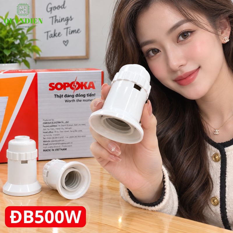 Đuôi đèn lõi sứ chịu nhiệt chịu bão 500W ren xoáy E27 SOPOKA ĐB500W