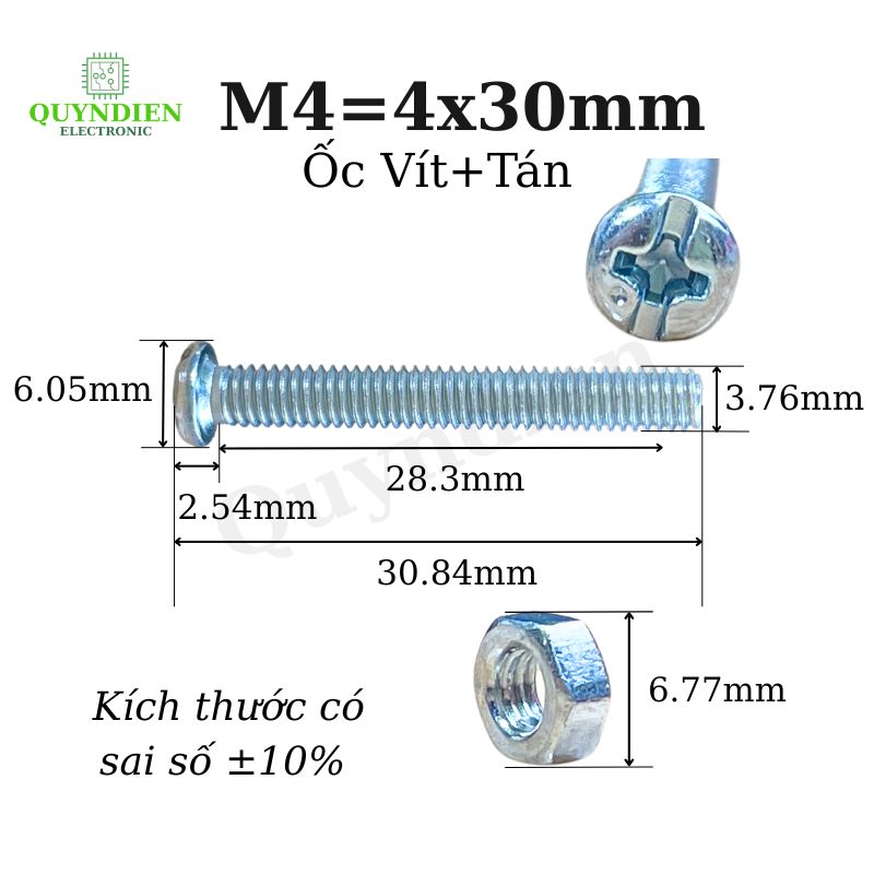 Ốc Vít M4x30mm Có Kèm Tán