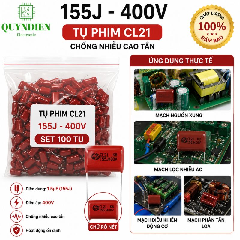 Tụ Kẹo Nâu Đỏ CL21 155J 400V