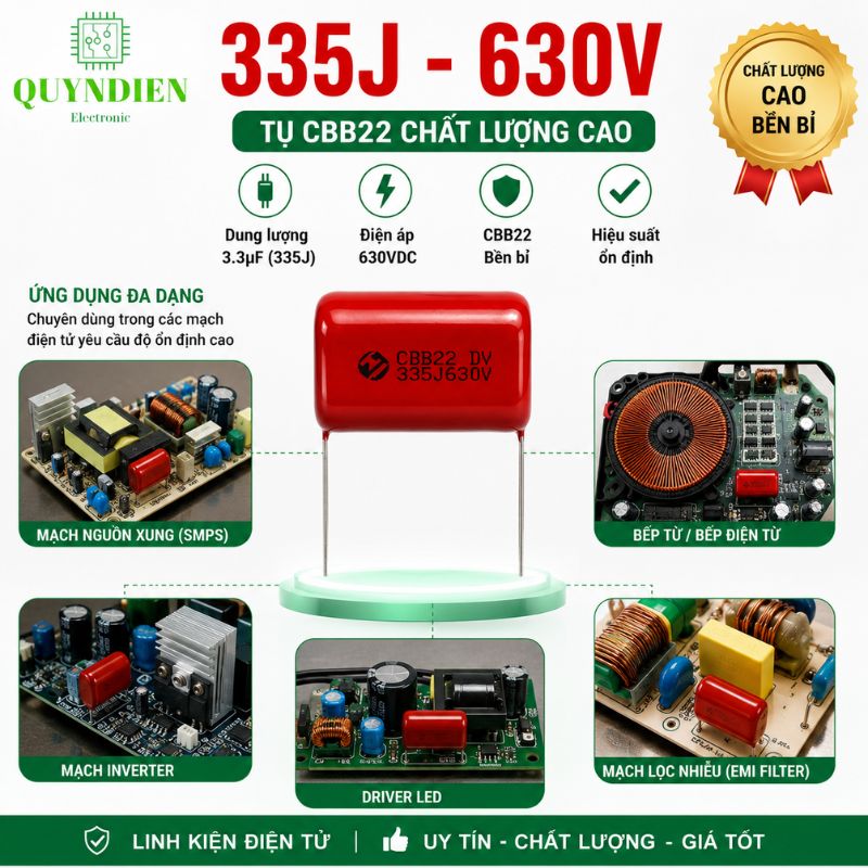 Tụ kẹo Nâu đỏ CBB22 335J 630V