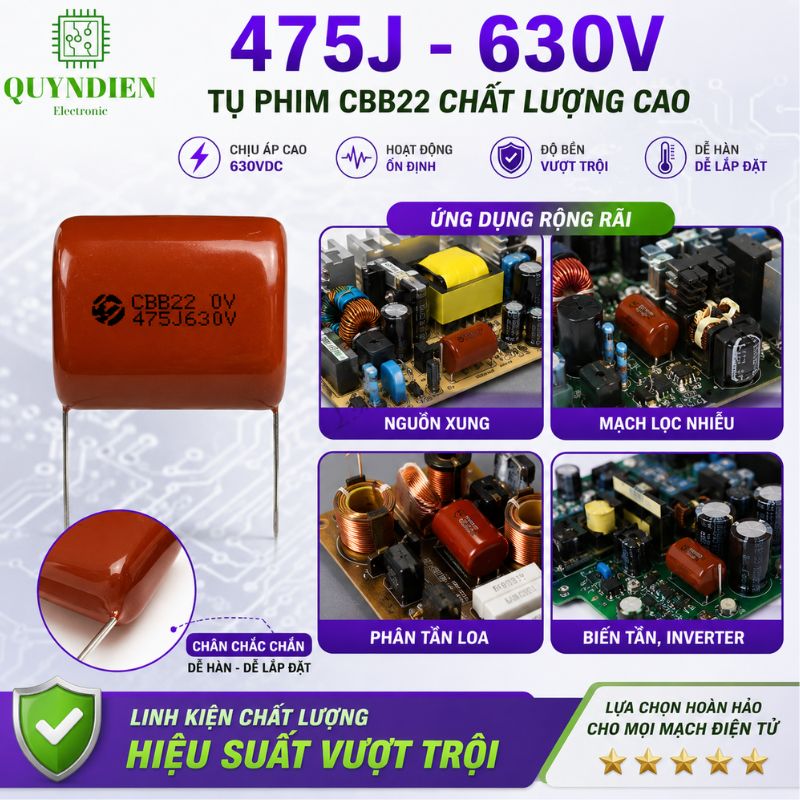 Tụ Kẹo Nâu Đỏ CBB22 475J 630V