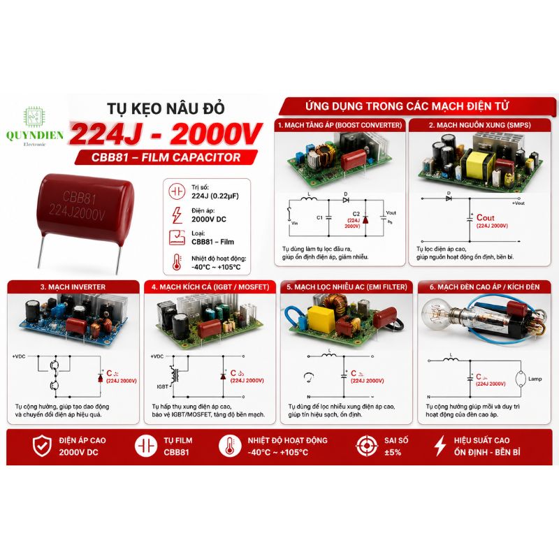 Tụ Kẹo Nâu Đỏ CBB81 224J 2000V
