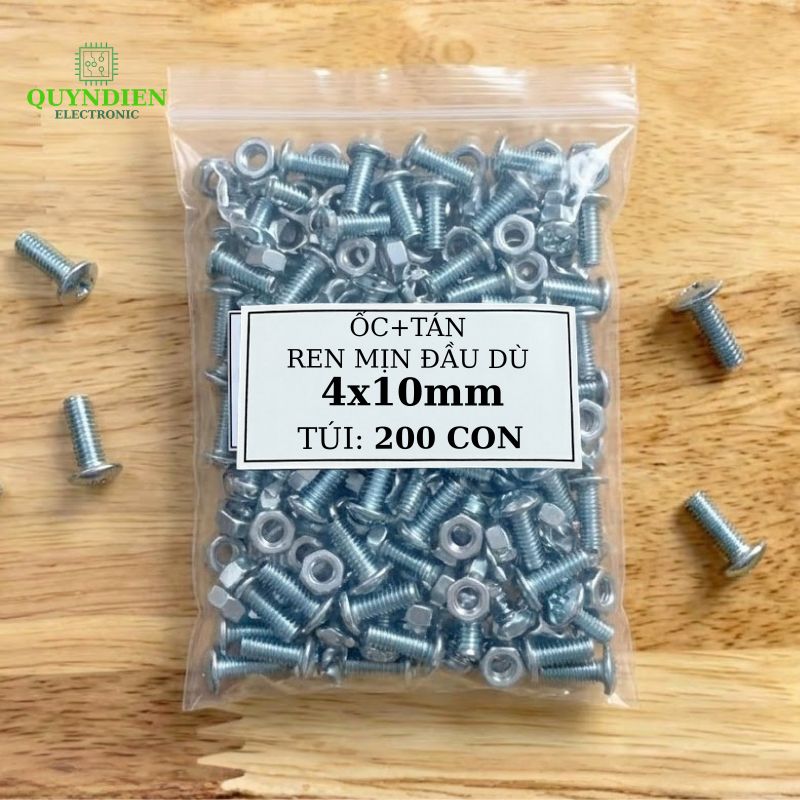Ốc Vít M4x10mm Ren Mịn Đầu Dù Kèm Tán