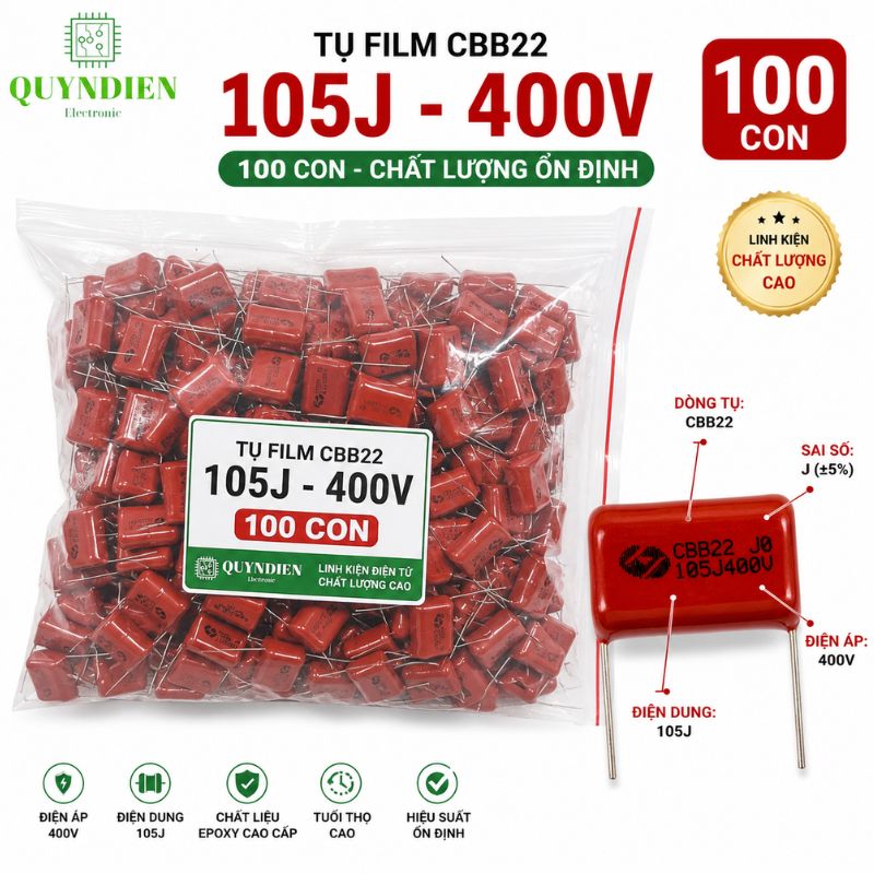 Tụ Kẹo Nâu Đỏ CBB22 105J 400V