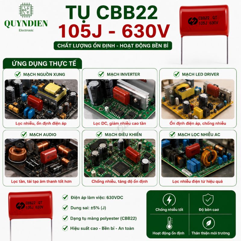 Tụ Kẹo Nâu Đỏ CBB22 105J-630V