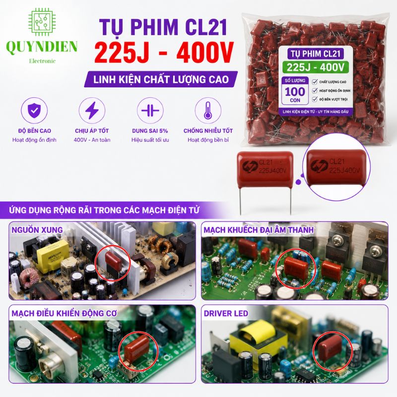 Tụ Kẹo Nâu Đỏ CL21 225J 400V