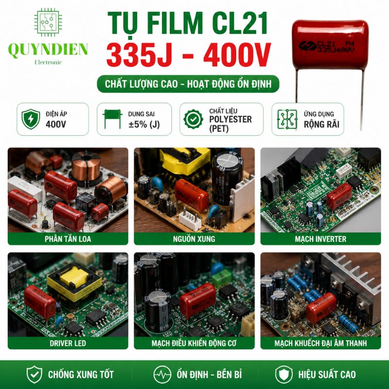 Tụ Kẹo Nâu Đỏ CL21 335J 400V