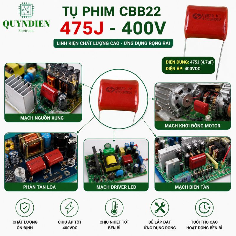 Tụ Kẹo nâu đỏ CBB22 475J-400V