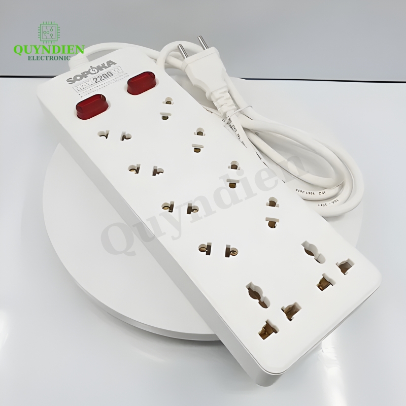 Ổ Cắm Chéo 10 Cửa 2200W 10A4 2 Nút Nguồn Siêu Bền Chống Cháy Chịu Nhiệt